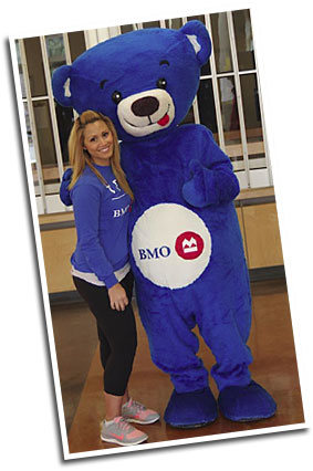 BEEMO the Bear with Gibsons branch manager Natasha Small